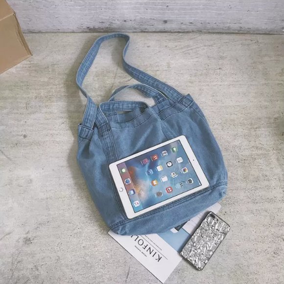 Women's Blue Denim Jeans Large Tote/Shoulder Bag by Crossbody - Picture 3 of 6
